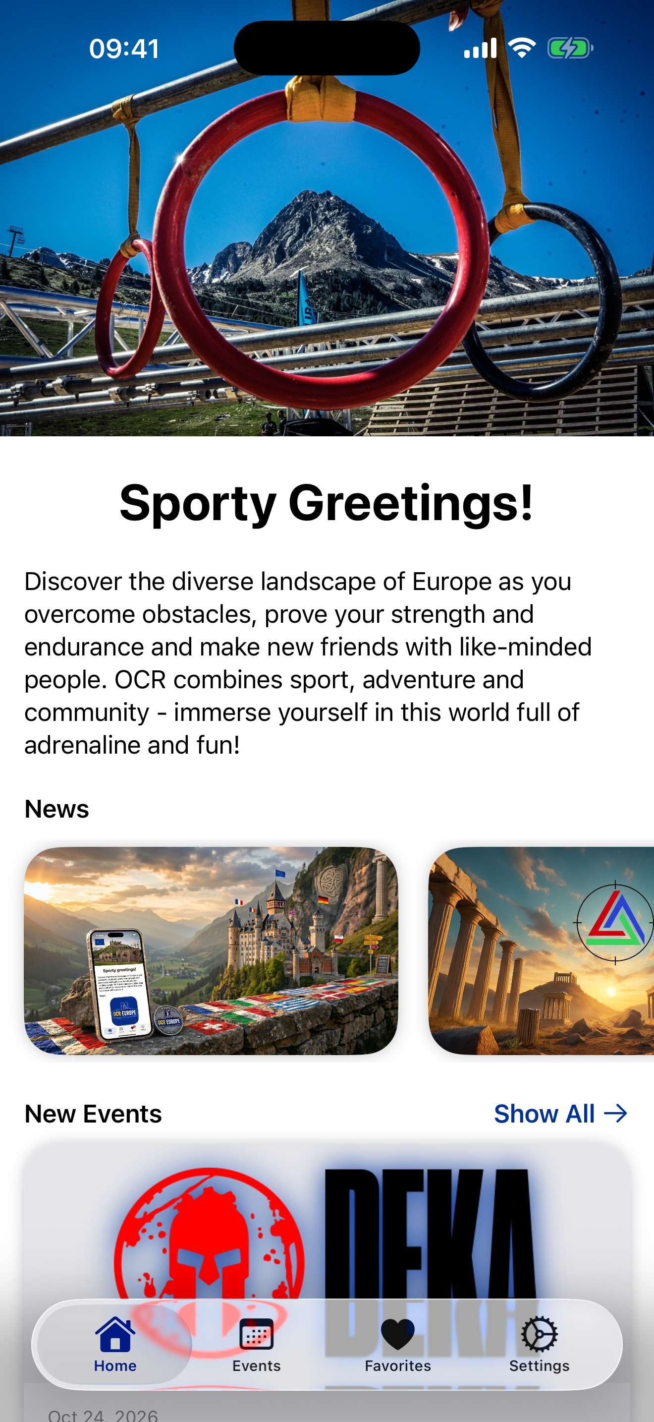 Current OCR Europe home screen on iOS