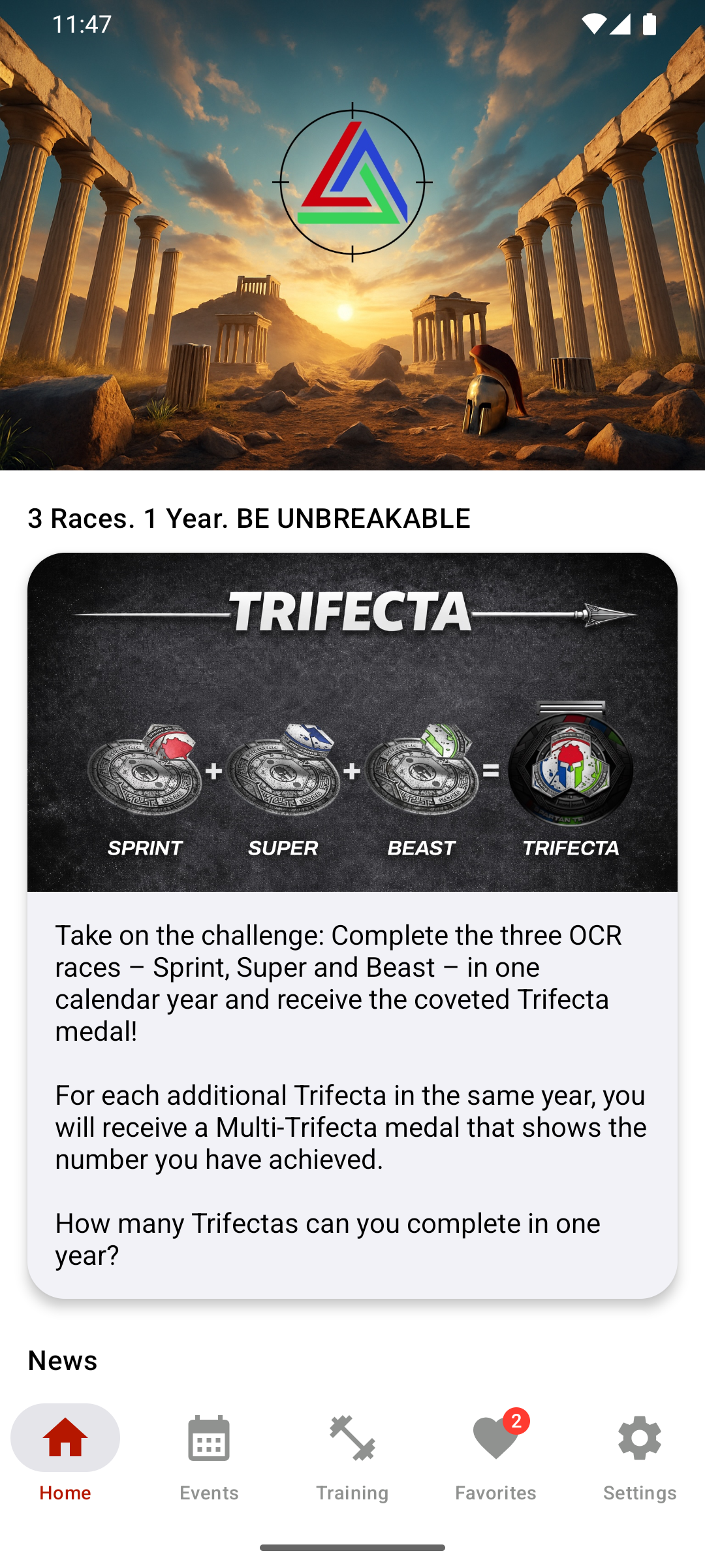 Current Trifecta Hunter home screen on Android