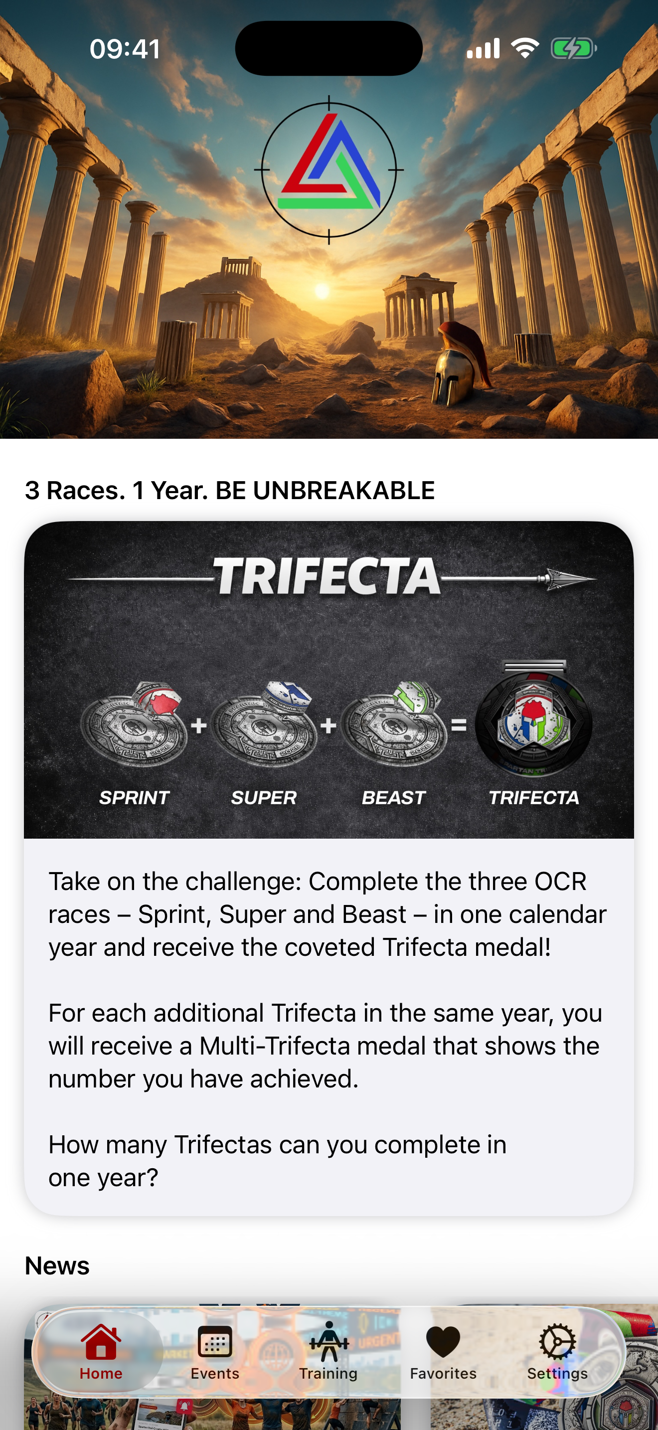 Current Trifecta Hunter home screen on iOS